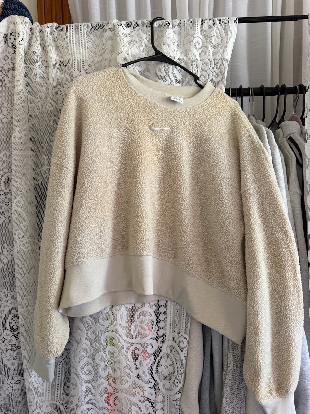 Nike Cream Oversized Sherpa Crew Sweatshirt